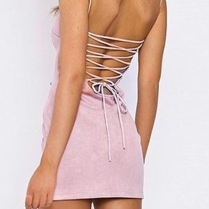 strapless lace up pink faux suede bodycon dress⭐️